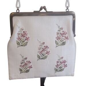 Romantic Cottagecore Coquette silk pink embroidered flowers floral evening bag.